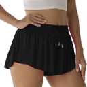 Flowy Athletic Shorts for Women Running Tennis Butterfly Shorts Girls 2-in-1 Double Layer Quick-Drying Comfy Shorts, Medium