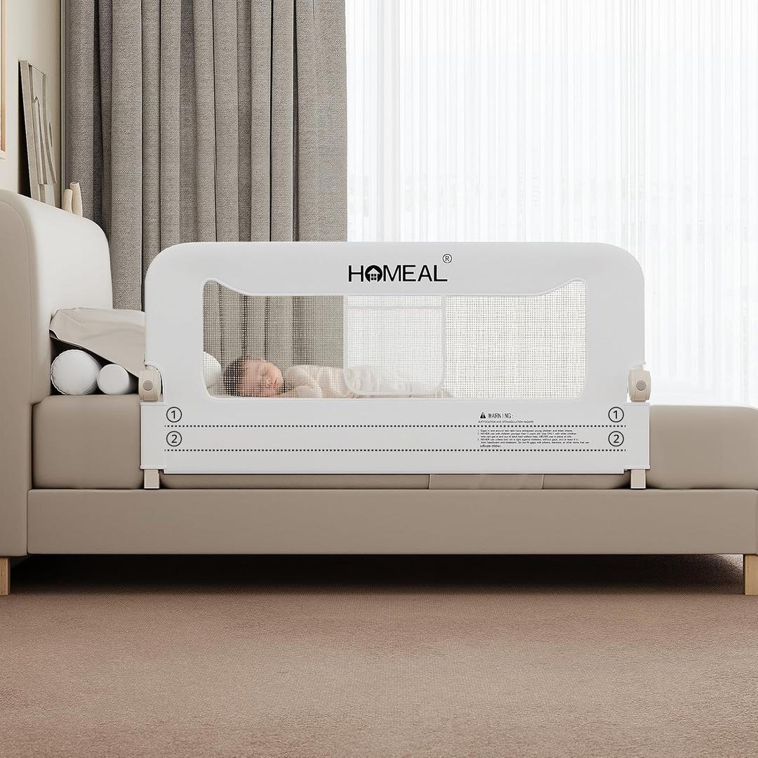 HOMEAL Bed Rail for Toddlers, 47in Foldable Toddler Bed Rails with UShape Base, Baby Bed Rail Guard for Twin, Full, Queen, King Beds, Bed Rail for Baby, Bed Guard Rail for Toddlers, White