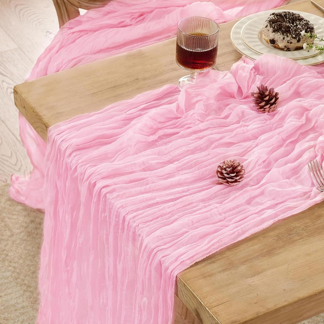 6 Pack Cheesecloth Table Runner 120 Inch Boho Rustic Gauze 10 FT Light Pink Cheese Cloths Table Runners Decorations for Spring Summer Birthday Party Baby Shower Wedding Holiday Home Decor