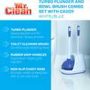 Mr. Clean Toilet Plunger and Bowl Brush Combo with Caddy, 3-Piece Heavy-Duty Plunger, Toilet Brush, and Caddy Set, White/Blue