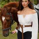 SCARLET DARKNESS Corset Tops for Women Elastic Neckline Renaissance Shirt Peasant Blouse (White, S)