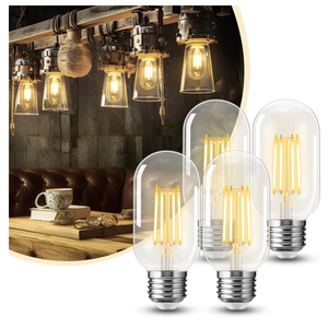 4 Pack LED Edison Bulbs, 4W Edison Light Bulbs, Antique LED Filament Bulbs 40W Equivalent, E26 Base, T45 LED Bulb with Clear Glass, Warm White 2700K, Non Dimmable, Great for Home, Bedroom, Office