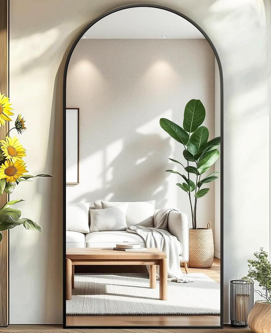 71"x32" Floor Mirror Full Length, Arched Full Length Mirror with Stand, Large Full Body Mirrors for Bedroom Living Room or Cloakroom Black