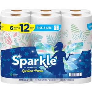 Sparkle Pick-A-Size Paper Towels, Spirited Prints, 6 Double Rolls = 12 Regular Rolls, Everyday Value Paper Towel With Full And Half Sheets