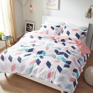 Comfort Spaces Kylar Cozy Comforter Set, Vibrant Chevron Ruching Design with Solid Reverse, All Season Down Alternative Bedding with Matching Sham, Full/Queen (88 in x 92 in), Multi/Blush 3 Piece