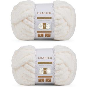 Crafted By Catherine Chunky Chenille Yarn - 2 Pack (8 oz / 227 g, 31.7 Yards Each Skein), Ivory, Gauge 7 Jumbo