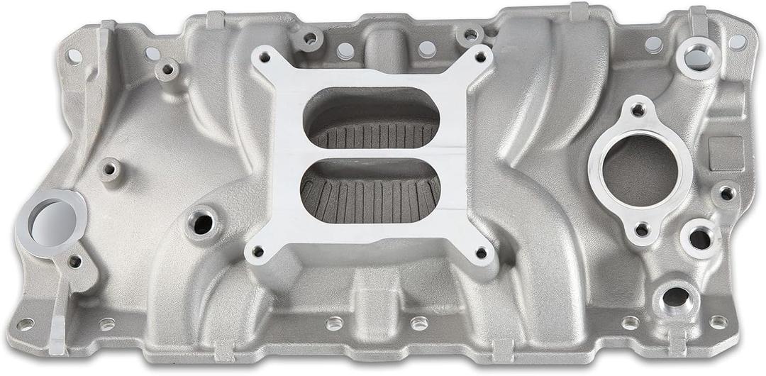 2701 Intake Manifold Aluminum Dual Plane SBC Compatible with Chevy Small Block 305 327 350 262-400 V8 Engine 1955-1986 5500 RPM Range Silver