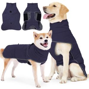 Dog Winter Coat with Harness, Reflective Windproof&Waterproof Fleece Jacket for Cold Weather, Dog Pullover Jumpsuit Snowsuit for Small Medium Large Dogs, Navy XL