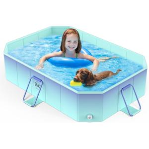 MoKo Non-Inflatable Swimming Pool for Kids and Pets, Framed Swimming Pools, Foldable Dog Pool with Sturdy Support, Space-Saving Kiddie Pool, Collapsible Kids Pool, Glacial Blue (S Size-59.8 x 45.2 x 17.7")