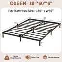 6 Inch Low Profile Queen Size Bed Frame, Noise-Free Heavy Duty Metal Platform with Mattress Stopper, No Box Spring Needed, Easy Assembly Steel Support, Black