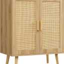 Iwell Storage Cabinet with 2 Shelves, Rattan Cabinet with 2 Doors, Sideboard Buffet Cabinets with Storage for Living Room, Dining Room, Entryway, Natural