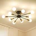 KCO Lighting Mid Century Modern Black Gold Industrial Vintage Semi Flush Mount Close to Ceiling Light Farmhouse 10-Light Sputnik Chandelier Ceiling Lamp