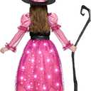 Spooktacular Creations Girls Witch Costume, Light up Witch Costume Kids, Starry Dress for Child Halloween Role Play Parties (Small(5-7 yrs), Pink)