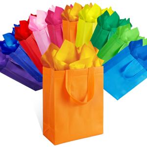SPERPAND 30 Pcs Reusable Gift Bags with Handles and Tissues - Party Favor Bags Non-Woven Medium Tote Goodie Bags for Kids Birthday, Baby Shower, Rainbow Party Supplies (10 Colors)