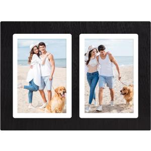 YESKAY 5x7 Collage Picture Frames,5 x 7 Double Picture Frame Rustic Black 2 Opening 5 by 7 Photo Frames with Tempered Glass for Tabletop or Wall Mounting(1 Pack)