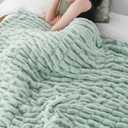 BATTILO HOME Large Faux Fur Throw Blanket for Couch, Sage Green Throw Super Soft Cozy Blanket, Double Side Ruched Rabbit Fur Blanket for Bed, Living Room, 60"x80"