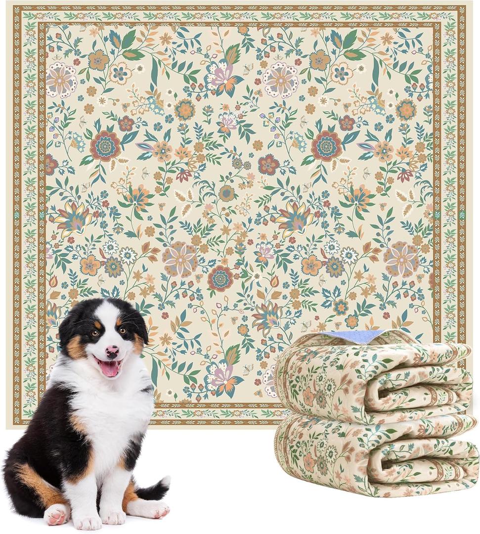 Washable Pee Pads for Dogs, 2 Pack Super Absorbent Reusable Puppy Pads with Colorful Flowers Patterns for Potty Training, Floor, Couch, Bed, and Crate,36"x 48"