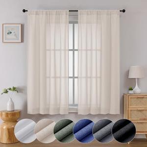 Lecloud Serena Semi Sheer Linen Curtains 63 Inch Length Set of 2, Airy & Privacy Farmhouse Curtain for Windows, Dining Room Bedroom Curtain Panels (Each 40 W x 63 L, 2 Panels Set, Linen)