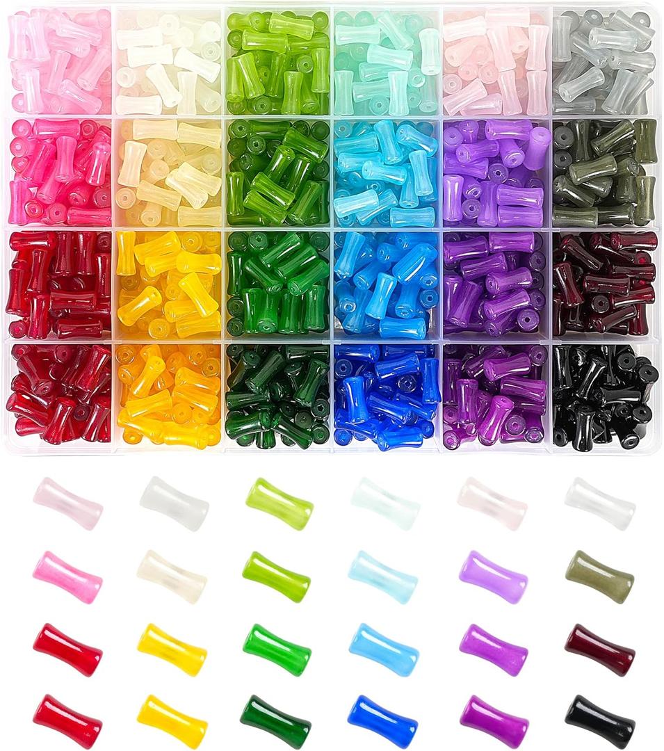REVKI 6 * 12mm Glass Beads Bracelet Making Kit,600pcs 24 Colors Rice Shaped Natural Bamboo Crystal Beads for Jewelry Making,Teardrop Glass Beads for DIY Necklace Crafts