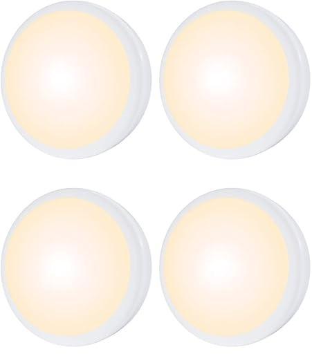 HELPLEX Puck Lights with Remote, Colors Changeable LED Puck Light Battery Powered Dimmable Under Cabinet Lights Wireless Under Counter Light RGBW Push Light, Timing & Memory Function, White, 4 Pack