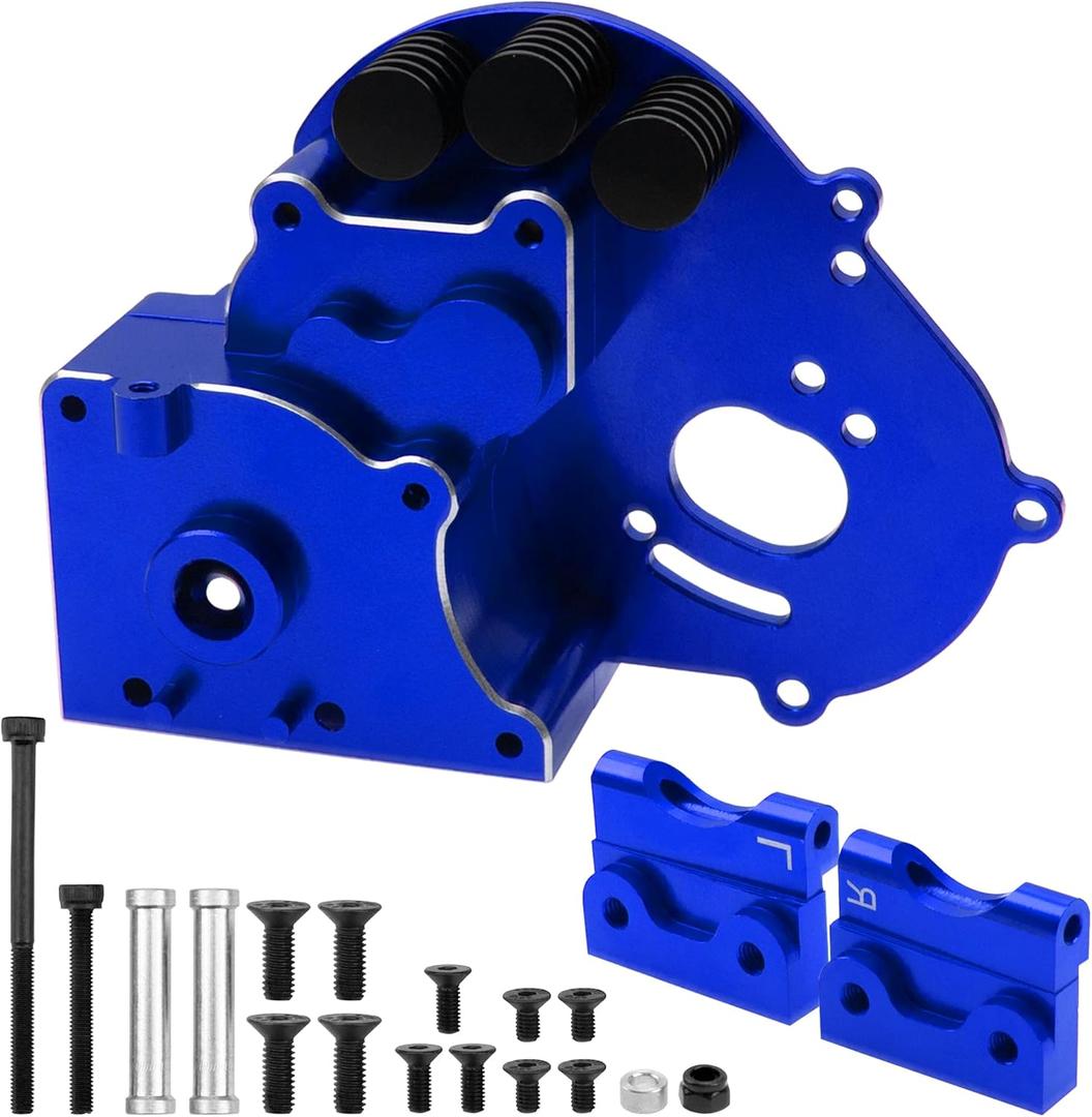 Aluminum Transmission Case Gearbox Housing Cover w/Motor Plate Compatible with 1/10 Traxxas Slash 2WD Rustler Stampede Bandit 2WD RC Car Replace 3691 (Blue)