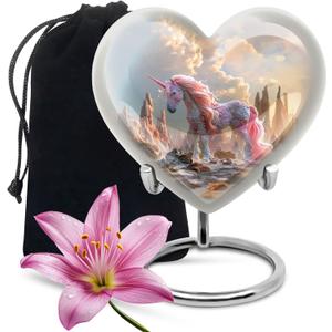 Unicorn Urn for Human Ashes Adult Female, Large Decorative Cremation Urn for Women, Heart Ashes Urns for Adults, Elegant Funeral Urns, 8 Inch