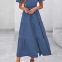 KIRUNDO Summer Button Down Wedding Guest Shirt Dresses for Women Maxi Flutter Short Sleeve Flowy Tiered Beach Sun Dress (S)