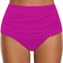 GRAPENT Women's High Waisted Swim Bottom Ruched Bikini Tankini Bottoms Tummy Control Swimsuit Briefs (X-Large, Deep Magenta)