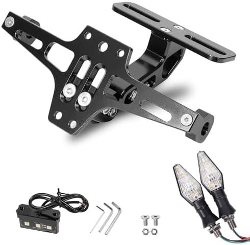 MDPROMCP Universal Adjustable Motorcycle License Plate Holder Motorcycle Fender Eliminator Kit With 2 Turn Signal Lights