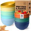 Teivio 16-Piece Cereal Bowls,26oz Wheat Straw Bowls Set, Unbreakable Durable Plastic Bowls for Kitchen, Camping, Kids Salad Snack Bowl Reusable, Dishwasher Safe, Multicolor