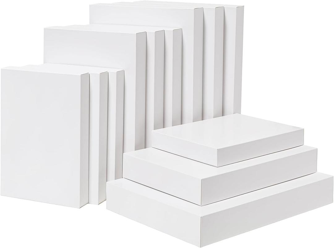 Mefleet 12 Pack Gift Boxes with Lids Assorted Sizes Small to Large 3 Different Sizes Shirt Box for Wrapping Christmas Presents, Holidays, Birthday Gift White