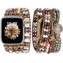 JR.DM Boho Beaded Watch Band Women Compatible with Apple Watch 38mm 40mm 41mm 42mm (S10/11) Brown Stone Bracelet Adjustable Handmade Braided Rope Strap for iWatch Series 11/10/9/8/7/6/5/4/SE 3/2/1