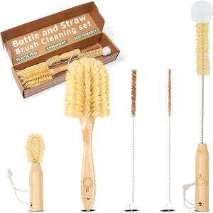 Bottle Brush Set  Ergonomic & Plastic Free Bamboo Bottle Brush, All in One Bottle And Straw Brush Cleaning Set, Sturdy Eco Friendly Water Bottle Cleaner Brush Set, Great Baby Bottle Cleaner Brush Set