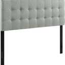 Modway Emily Tufted Button Linen Fabric Upholstered Queen Headboard in Gray