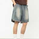 Men's Y2K Baggy Denim Shorts Loose Fit Vintage Harajuku Casual Jorts 2026 Summer Elastic Waist Alt Emo Streetwear (L)