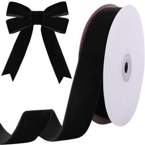 10 Yards Black Velvet Ribbon 1 Inch for Christmas Tree,Velvet Christmas Ribbon for Gift Wrapping Crafts Bow Wreath Holiday Decorations (Black)