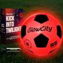 GlowCity Glow in The Dark Soccer Ball | Light Up Indoor/Outdoor Soccer Ball with 2 LED Lights | Pre-Installed Batteries | Fun Gift for Teens