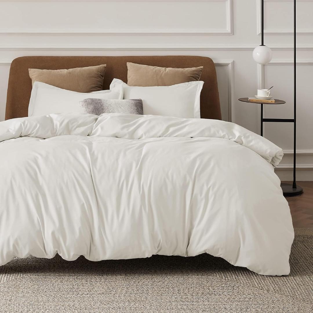 Bedsure Duvet Cover Queen Size - Soft Double Brushed Bedding Set for Kids & Adults, Zipper Closure, 3 Pieces, Includes 1 Duvet Cover (90"x90") & 2 Pillow Shams, NO Comforter, Ivory White
