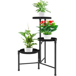 3 Tier Metal Corner Plant Stand Indoor Outdoor, Heightened widened 30'' Tall Multiple Flower Pot Display Holder, Iron Plant Rack Organizer for Living Room Garden Patio Balcony Office (black)