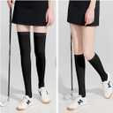 Golf Sun Protection Socks UPF50+ Overknee Stocking Ice Silk Breathable Cool Socks for Women School Outdoor Sports (Black) One Size