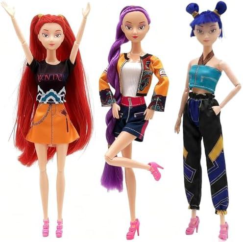 3-Pack Demon Witch Figure Hunter Merch: 11.5" Poseable Anime Action Doll Set, Kpop Style Cake Toppers, Easter Egg Fillers, Spring Basket Stuffers, Kids Birthday Party Favors & Desktop Decorations