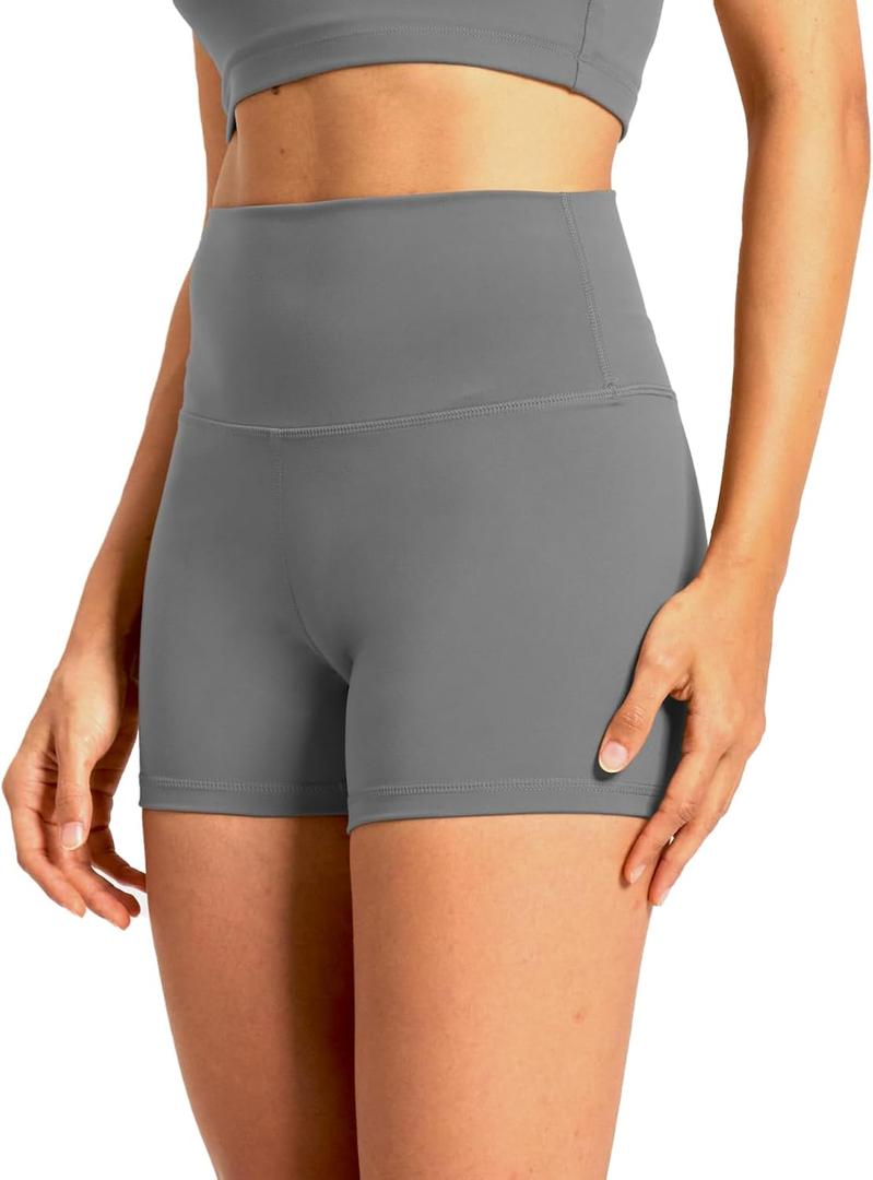 Women's 4"/ 6" Gym Biker Shorts, Spandex Athletic Workout High Waisted Yoga Shorts (Gray, L)
