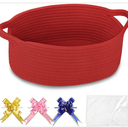 COMSE Small Woven Basket with Gift Bags and Ribbons, Gift Basket Empty, Cotton Rope Storage Organizer, Baby Toy Box with Handles, 12" x 8" x 5", Red (2 Pack)