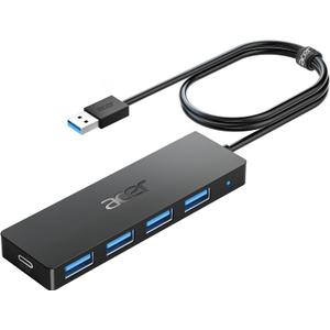 Acer USB Hub 4 Ports, Multiple USB 3.0 Hub, USBA Splitter for Laptop with Type C Power Port, Extender for A Port Laptop, PC, Desktop and More (4ft)