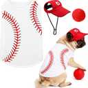 3 Pcs Baseball Dog Costume Set White Sleeveless Dog Shirt with Pet Summer Sun Hat and Small Pet Ball, Dogs Clothes for Small Medium Large Dogs(L)
