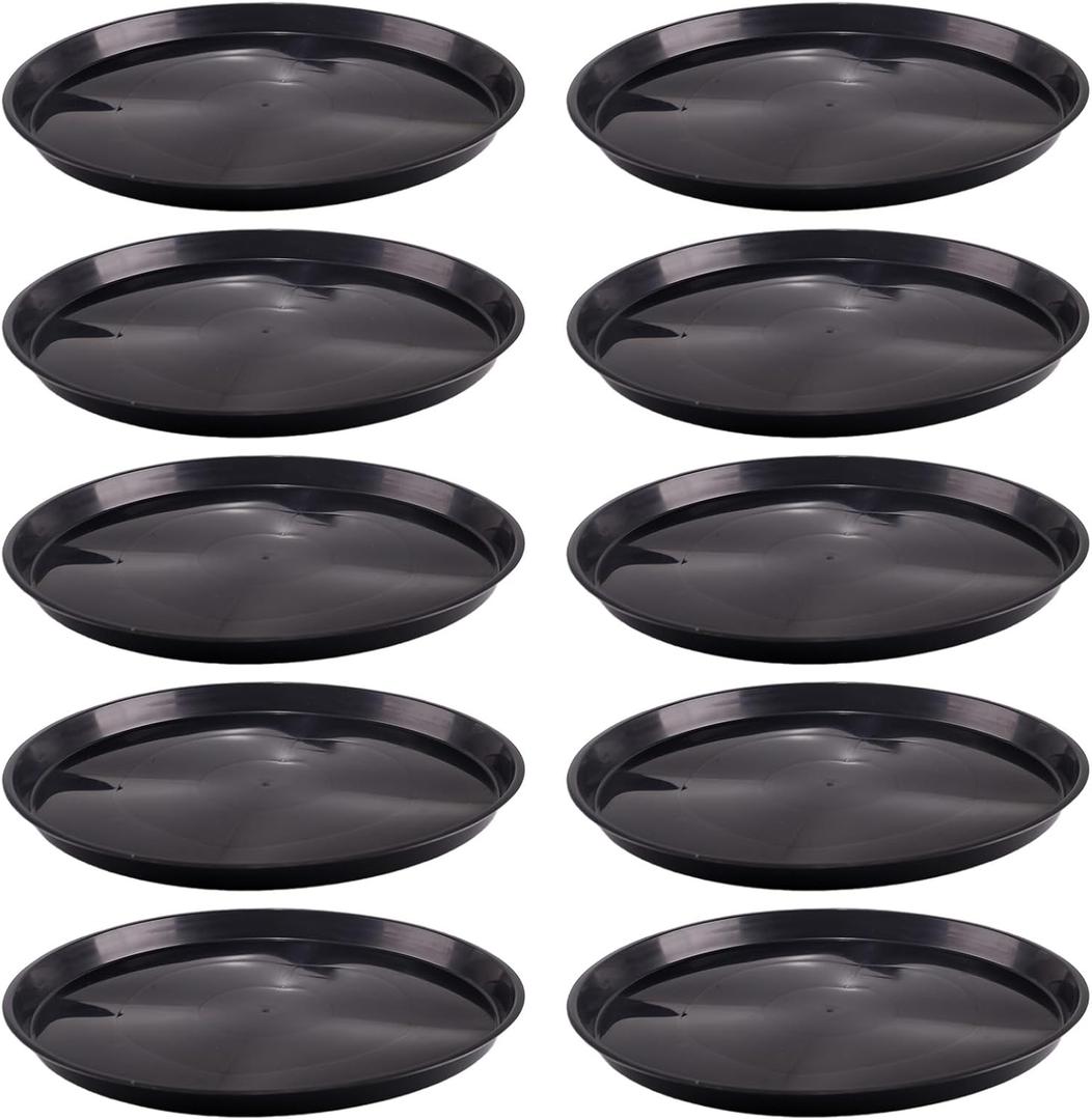 Tulpeed 10 Pack Plant Saucer 18 Inches Plant Trays for Pots Plastic Round Drip Trays Flower Pot Saucers Black Planter Water Tray Plant Drainage Tray, Black