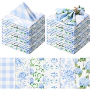 Hydrangea Floral Cloth Napkins 6 Patterns Washable Dinner Tea Party Napkins Reusable Plant Flowers Square Napkin Cotton Towel Decorative for Spring Wildflower Party(Blue Hydrangea,12 Pcs)