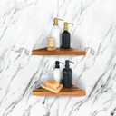 ENKEZI Acacia 2,3 Tiers Corner Shower Shelf, Triangular Corner Shelf Wooden Bathroom Shelf for Tiled Wall, Shower Corner Shelf, No Drilling Requied (2)