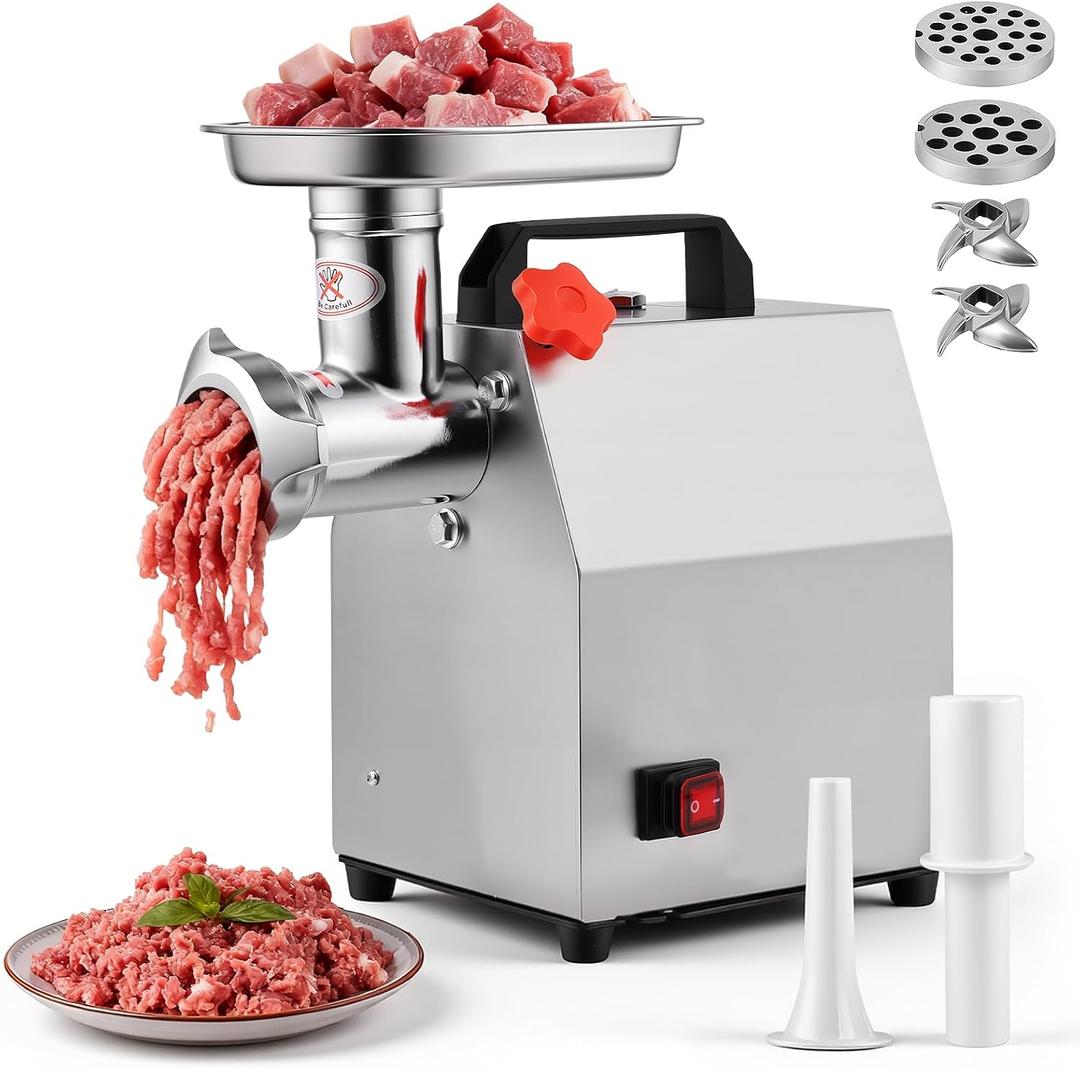 Commercial Electric Meat Grinder, Sausage Stuffer Stainless Steel Material,Meat Grinder with 2 Blades, 2 Grinding Discs, 2 Stuffing Tubes, for Home Kitchens and Party Meals