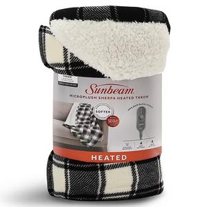 Sunbeam Electric Heated Fleece Throw, 60 x 70 IN. White/Black Plaid